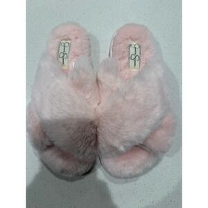 Jessica Simpson Pink Faux Fur Criss Cross Slide Slippers Women Size L 8-9‎